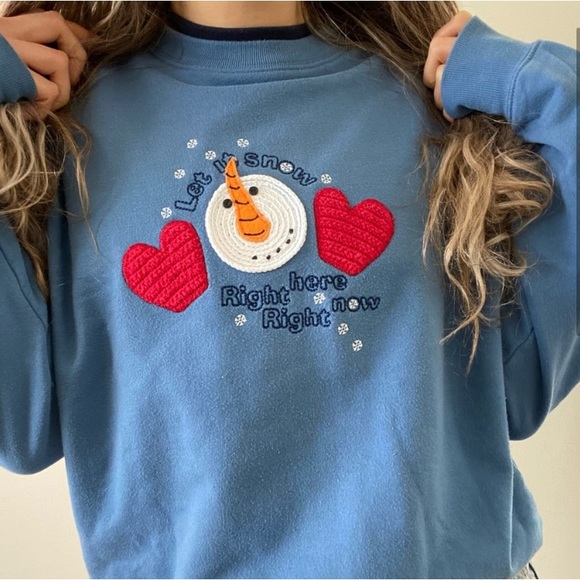 Vintage 90’s Y2K snowman Mittens Soft Oversized Ugly Christmas Sweater crewneck - Picture 2 of 9